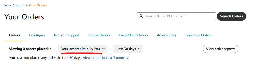 Amazon Business order history link location